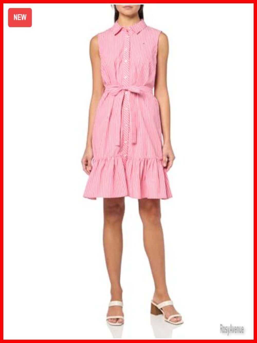 Ruffle Hem Sleeveless Shirt Dress Collared Midi A-Line Casual